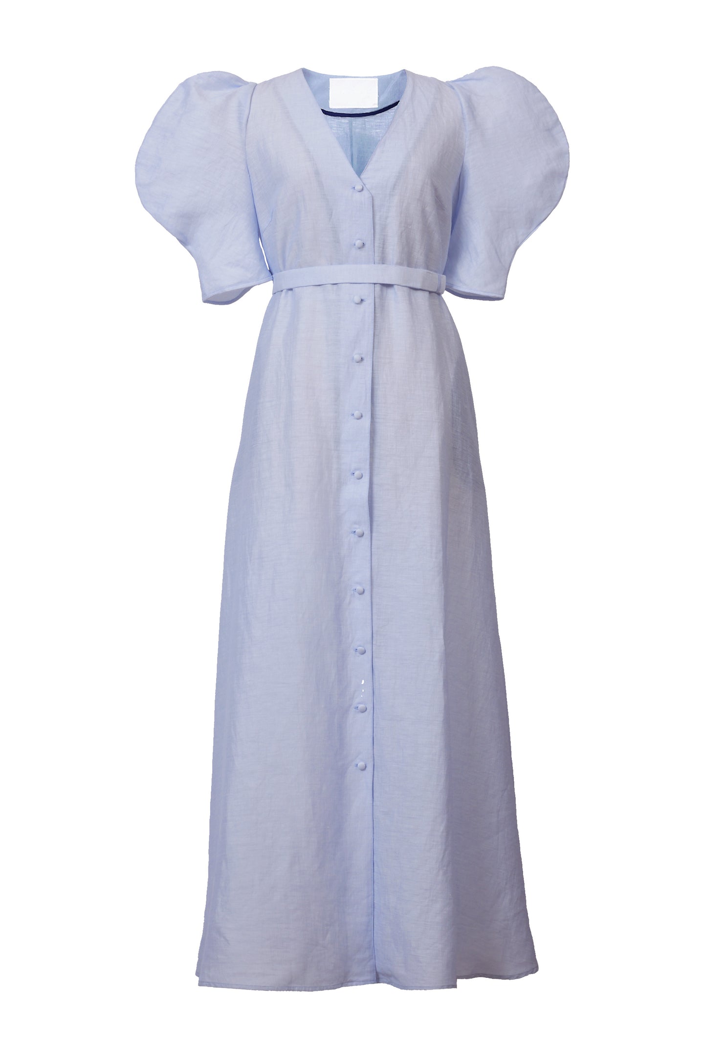 Shine Linen Volume Sleeve Dress | Blue Stripe