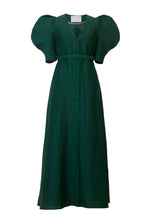 画像をギャラリービューアに読み込む, Shine Linen Volume Sleeve Dress | Forest Green

