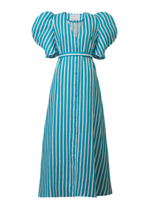 Stripe Volume Sleeve Dress | Turquoise