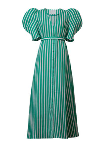 Stripe Volume Sleeve Dress | Forest Green